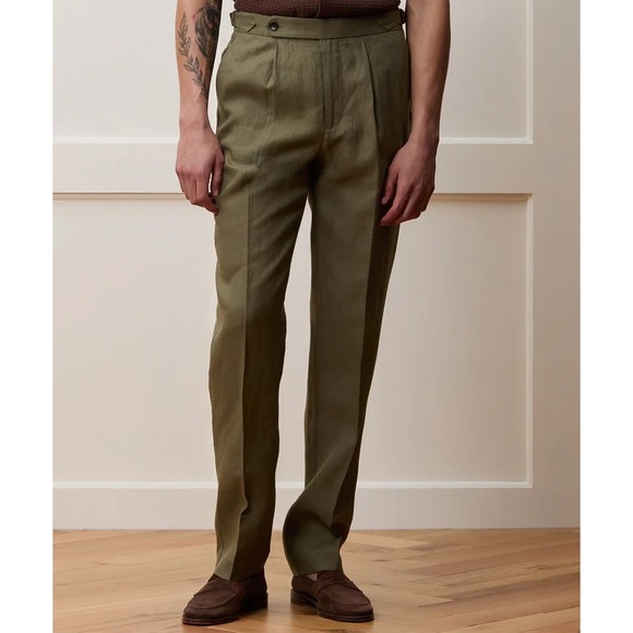 Todd Snyder Irish 100% Linen Side Tab Trouser Surplus Olive Men 38x32 NWT $298